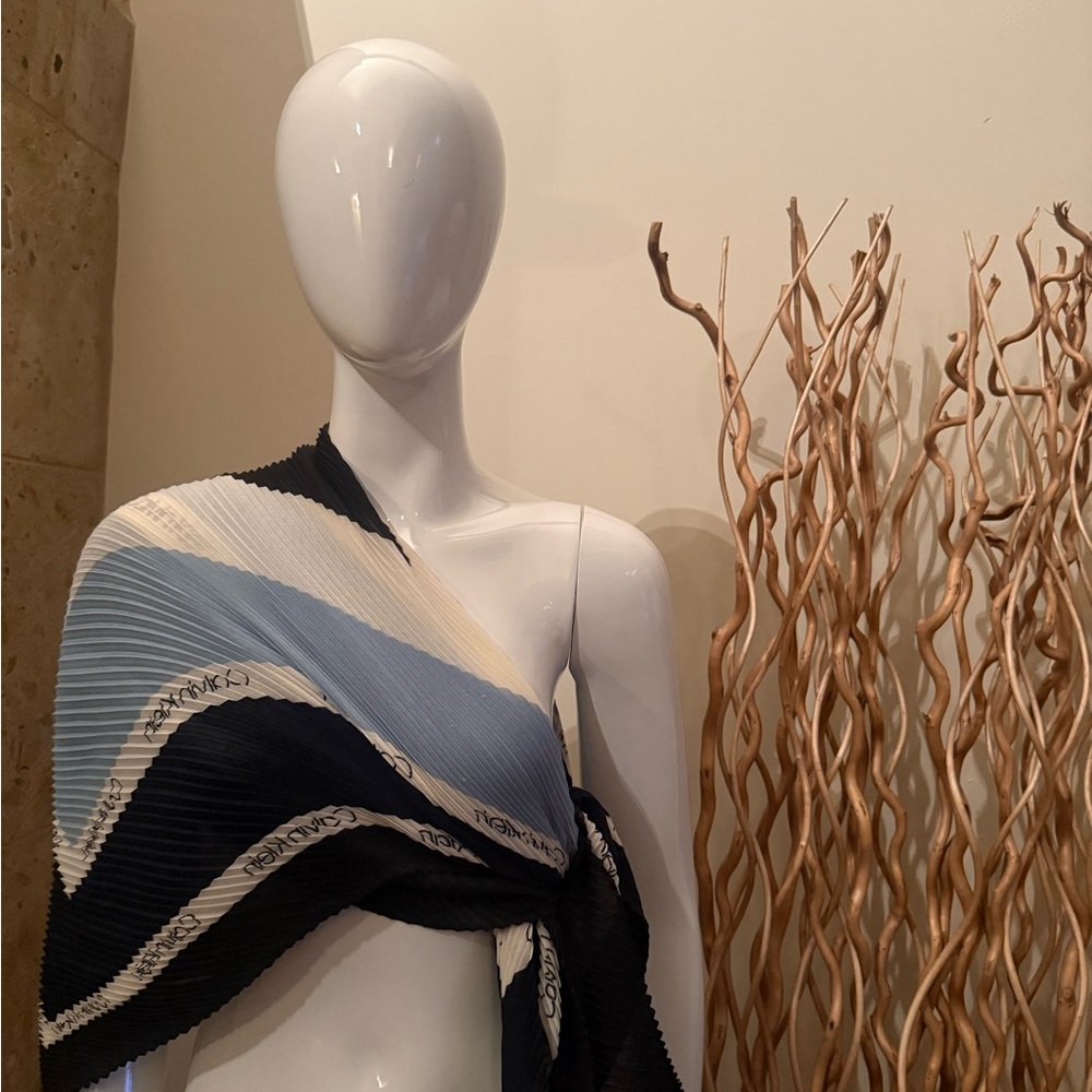 Calvin Klein Pleated Wrap in Navy, Light Blue, Cream, and White